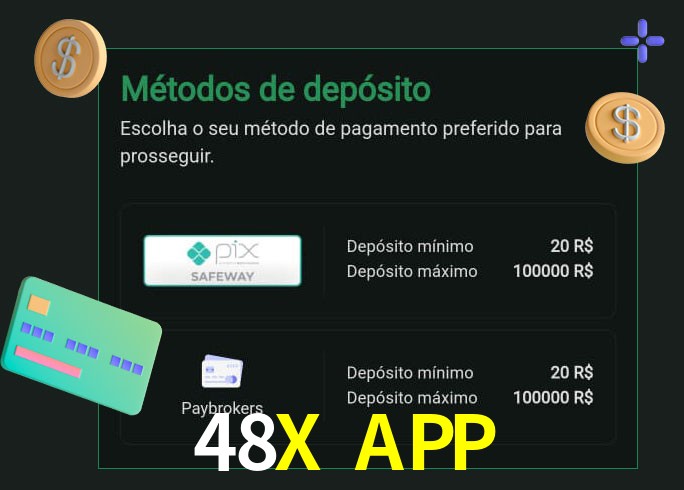 O cassino 48X APP oferece uma grande variedade de métodos de pagamento